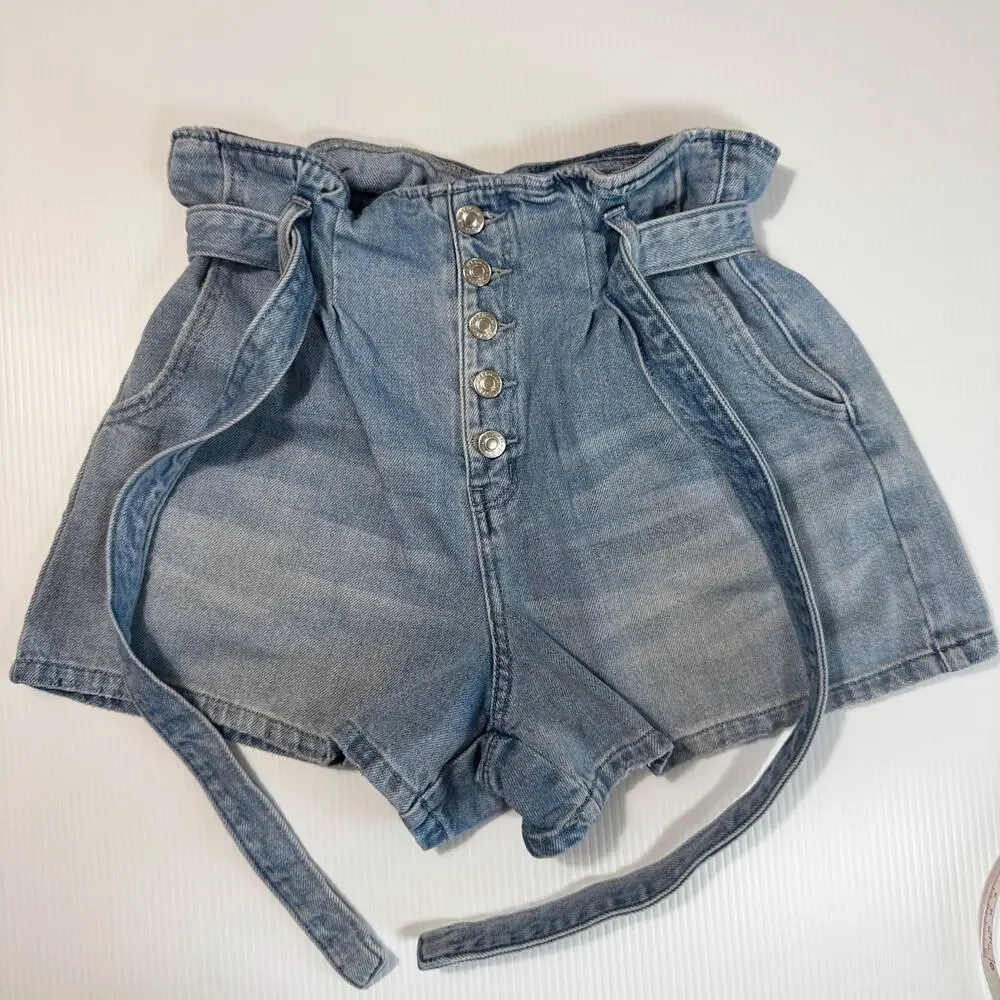 American Eagle Paperbag Waist Denim Shorts Women's 10 Coastal Grandmother Summer - Picture 6 of 11